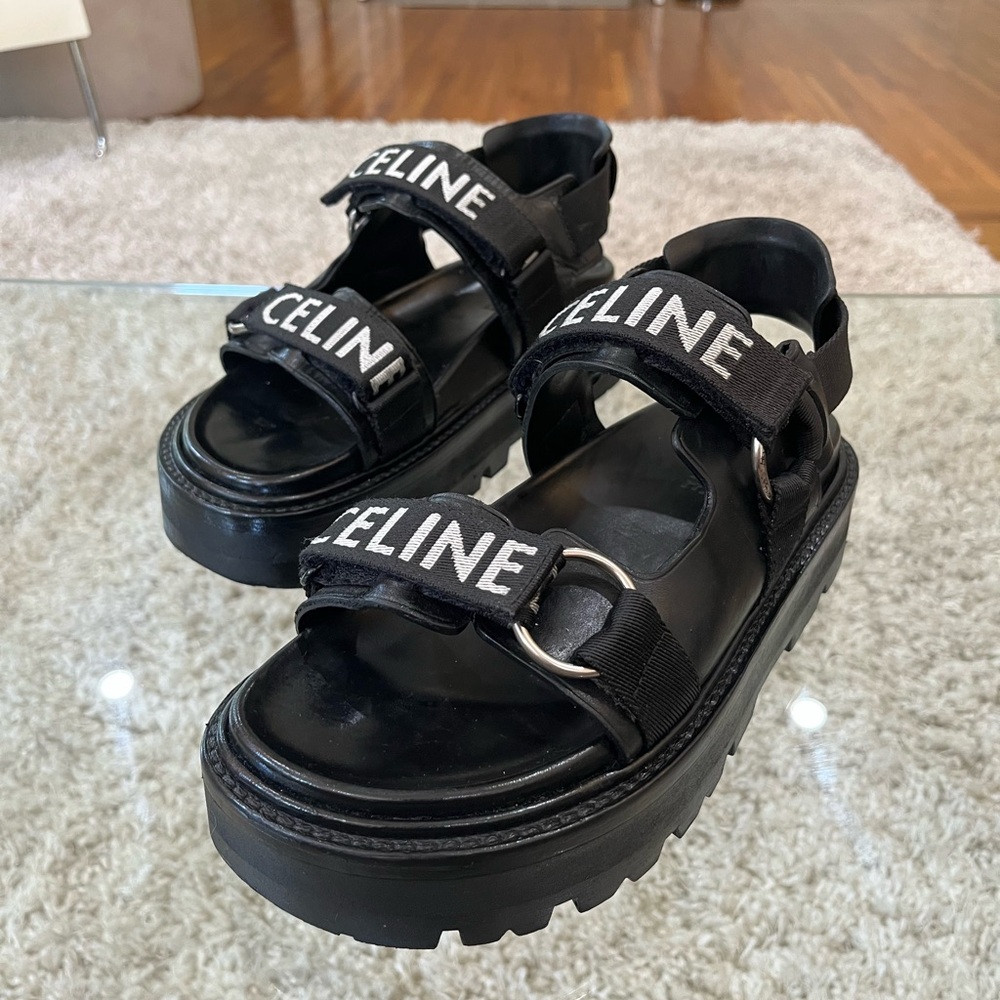 CÉLINE Outdoor Bulky Sandals – Size 37.5 – RM Black Leather